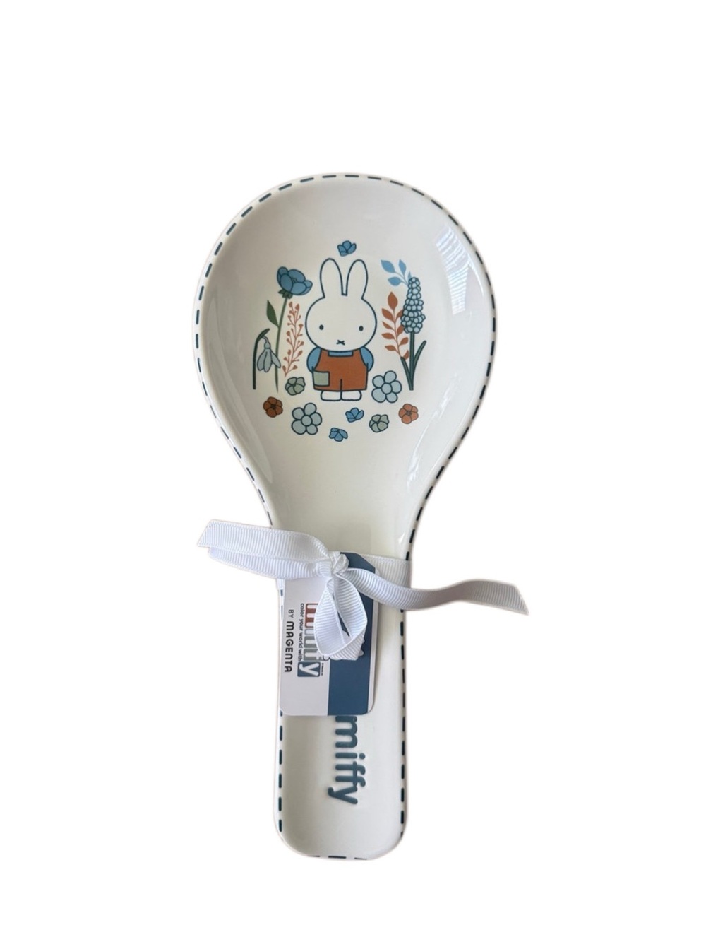 MIFFY White Spoon Rest with Blue and Orange Floral Illustration
